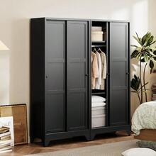 Metal Wardrobe Cabinets68" Tall Armoire Wardrobe Closet With Sliding Barn Doors And Shees Large Coat Closet Cabinet With Hanging Rod Clothing Storage Cabinets For Home Room Black - 黑色 - 查看 1
