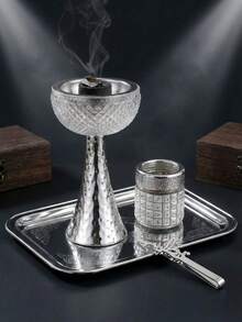 奢华水晶香炉，金属简约锤纹设计，优雅的巴库尔香炉，精湛工艺，优雅的香薰扩散器，家居装饰佳品，无烟香氛架，完美适用于客厅、卧室、瑜伽室、冥想空间，专为香氛爱好者打造的独特香炉，个性化纪念品，馈赠亲朋好友的精美礼物。 - 銀色 - 查看 3