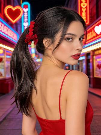 1 pieza Clip de pelo con lazo, corazón y giro en forma de banana, accesorio para el cabello con moño, adecuado para fiestas de vacaciones, salidas diarias, decoración de cabello elegante bohemia, clips de garra, pasador de pelo, pasadores de pelo, accesorios de San Valentín