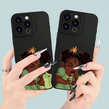 An Elegant And Creative Summer-Themed Frosted Anti-Drop Phone Case Featuring A Cartoon Frog And Princess Design, Suitable For Iphone 16, 15, 14, 13, 12, 11 Series, As Well As 7, 8, SE, X, XR, XSMAX, 7P, And 8P. A Perfect Gift For Holidays, Birthdays, Or Surprises For Friends And Family.,Suitable For IPhone17 Air - 黑色 - 查看 10