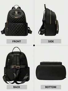 防盗菱格纹尼龙双肩包，女士钱包，多功能时尚日常包，多口袋轻便旅行包，大容量简约书包，便捷书包，适合学生、护士、教师、商务人士、旅行度假、商务出行、日常通勤、购物、办公、约会、徒步、训练、工作、生日礼物、节日礼物、背包 - 彩色 - 查看 7