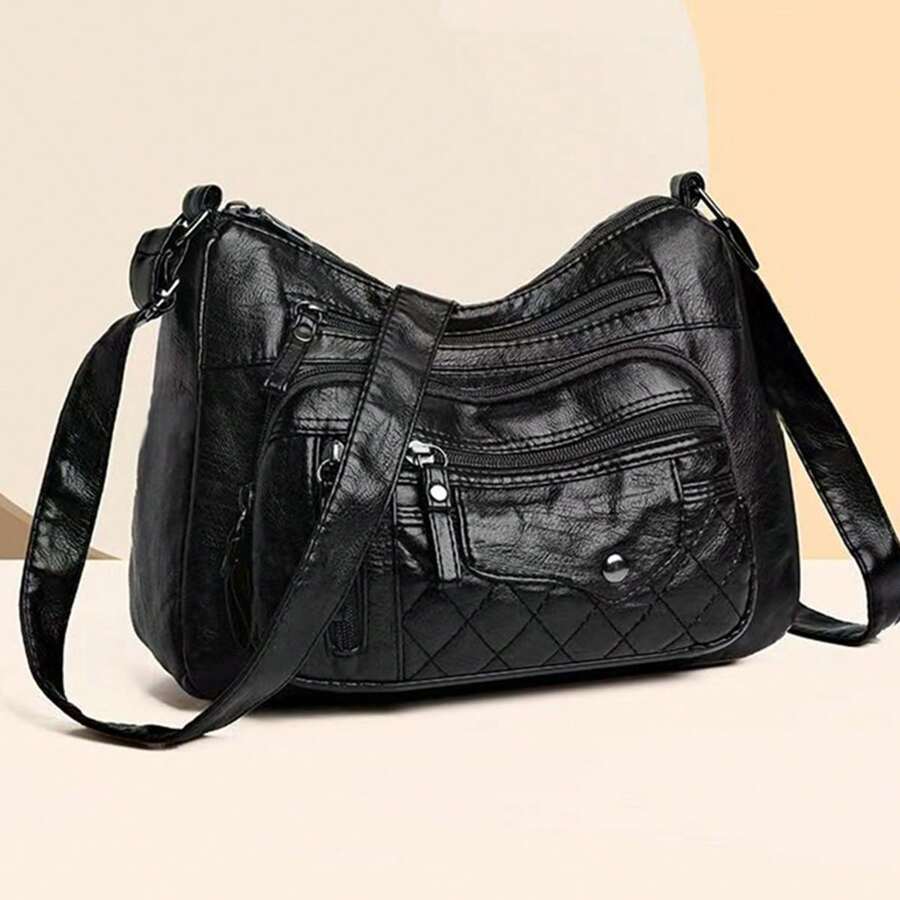 New Multi-Functional Middle-Aged Women's Handbag, Mother Bag, Mother-In-Law Bag, Soft Leather Feel Shoulder & Crossbody Bag