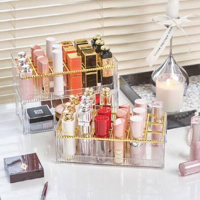 18-Grid Lipstick Storage Box, Transparent Makeup Lip Gloss Lip Balm Organizer Display Stand, Minimalist Lipstick Rack