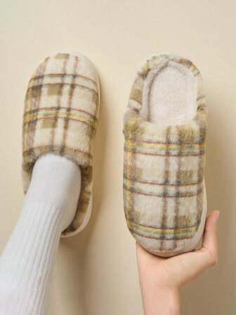 2025 Nya Vintage Rutiga Fleece Tofflor För Damer, Höst/Vinter Inomhus Tjock Sula Tysta Varma Fleece Tofflor, Perfekt Present Till Föräldrar