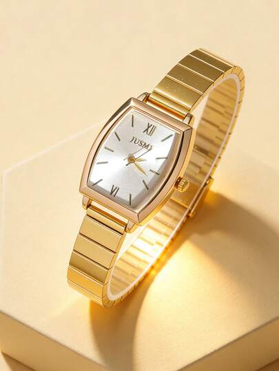 两件套女士不规则表盘腕表及水钻手链组合，复古优雅石英表套装，适合作为礼物，情人节、圣诞节皆宜，不含礼盒