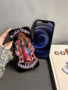 Funda para teléfono con diseño floral de Nuestra Virgen Guadalupe Compatible con fundas para teléfonos   17  16 Pro Max  15 Pro Max  13 y  12 Fabricada en material TPU a prueba de caídas, resistente al desgaste y cómoda de sostener Un gran regalo para familiares, amigos, seres queridos, novios, novias y para Navidad y Año Nuevo - Negro - Ver 4