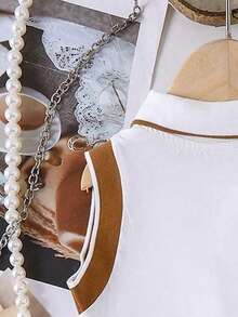 Tween Girl Letter Print Polo Collar Tank Top And Pleated Mini Skirt Set - White - View 6