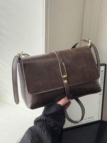 New Solid Color Versatile Flip Personalized Shoulder Bag, Classic Versatile Square Women's Diagonal Shoulder Bag, Suitable For Shopping, Wallets, Shopping, Young Women, College Students, Newcomers, And White-Collar Workers. They Are Very Suitable For Offices, Universities, Work, Business, Commuting, Outdoor Activities, Travel, And Outings - Coffee - View 4