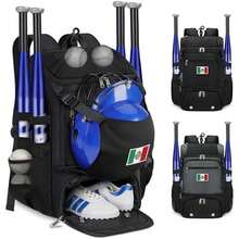 RAINSMORE Mochila Béisbol Hombre Ligera para Softball con Doble Almacenamiento de Cascos, Compartimento de Zapatos y Gancho para Valla Mochilas de Béisbol para Equipamiento y Viajes Adultos y Jóvenes - NEGRO - Ver 1
