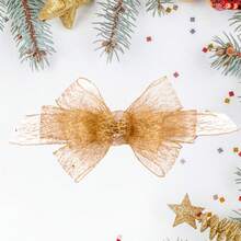 Adorno de lazo para árbol de Navidad, romántico lazo de tul transparente, decoración para San Valentín, manualidades, bodas, fiestas y eventos. - oro - Ver 1