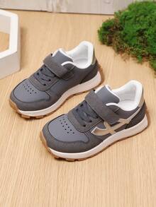 1双男女通用休闲时尚舒适百搭魔术贴运动鞋，适合上学穿着 - 灰色 - 查看 2