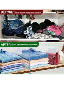 Set de 4 divisores de estantes de armario transparentes de acrílico, organizadores para armario, cajón, gabinete, estantes - Adecuado para estantes de madera o verticales en dormitorio, armario, escritorio de oficina, cocina - Organiza ropa, bolsos, carteras - Multicolor - Ver 3
