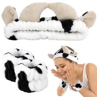 3D Cow Hairband Super Cute Cow Horn Hairband Internet Celebrity Makeup Hairband Face Washing Headband Wristband