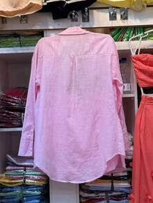 Two-Piece Linen Shirt And Shorts Set, Lined With Elastic. Summer Vacation: Perfect For Celebrating Christmas, New Year's Eve And New Year In Brazil! - 淺粉色 - 查看 7