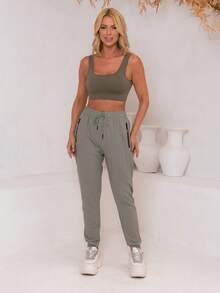 calça femenina   Simples    Nó  Bolso  Cordão - Branco - Visão 7