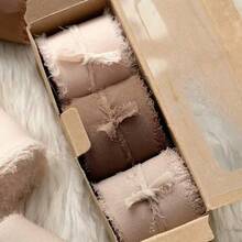 3 rollos de 4*500cm de cintas de tela de color café y rosa claro para envolver regalos y decoración - Tez café rosa claro 3 volúmenes - Ver 1