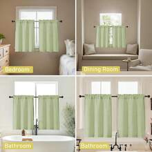 1片亚麻质感厨房小窗帘，顶部带口袋，适用于厨房、咖啡厅，纯色面板窗帘，面料重量220克/平方米 - 淡綠 - 查看 4