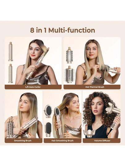 UKLISS 圣诞礼物：8合1离子美发造型梳，可折叠吹风机，带卷发、直发和蓬松造型配件，快速干发，温和护发