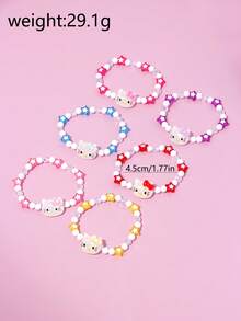 SANRIO 6件套可爱三丽鸥女孩星星串珠手链腕带饰品，适合节日派对、学校、生日礼物（女孩适用） - 彩色 - 查看 12