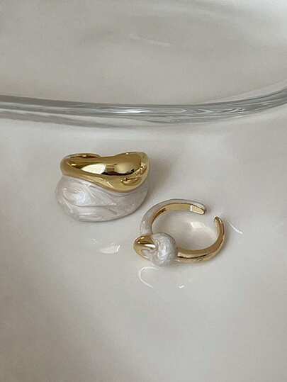 2pcs Set Of Elegant French Style Minimalist Casual Design Resin Drip Glaze Rings, Suitable For Women's Daily, Party, Holiday Wear