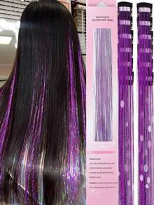 Rainbow Fairy Glitter Hair Clip And Hair Extension Set For Kids Girls And Women, Heat Resistant 20 Inch, 12/6/4pcs, Holiday Party Christmas New Year Halloween Cosplay Hair Accessories - Multicolor - View 18
