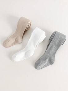 3件套婴幼儿打底裤套装，条纹和纯色紧身裤，女童修身裤，儿童简约修身裤，适合户外穿着，中等厚度 - 彩色 - 查看 2