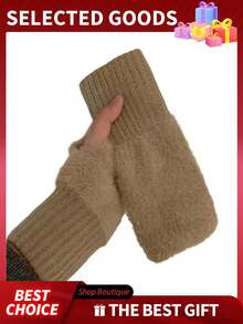 2 Pairs Women's Cashmere Wool Fingerless Gloves, Soft & Warm, Luxury Solid Color Fuzzy Knitted Fingerless Gloves, Warm Wool Fingerless Gloves, Women's Winter Fuzzy Knitted Warm Gloves, Wrist Leak-Proof, Multifunctional - Multicolor - View 5