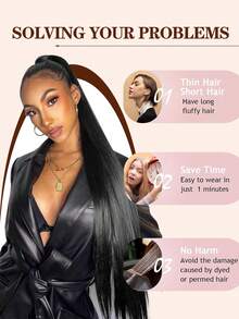 Long Straight Drawstring Ponytail Extensions Black Brown Blonde 34/36inch Long Fake Pony Tail Natural Soft Clip In Hairtail Extension Synthetic Heat Resistant Ponytail Hairpiece For Women Daily Wear ﻿1pc - Multicolor - View 7