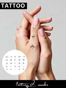 STARTTOOS Herbal Juice Semi-Permanent Tattoo Sticker Y2K Mini Star & Moon Small Pattern 7-14 Days Long-Lasting Waterproof Non-Fading Finger Ear Behind Shoulder Neck Collarbone Body Temporary Innovative Tattoo Sticker - Blue - View 3