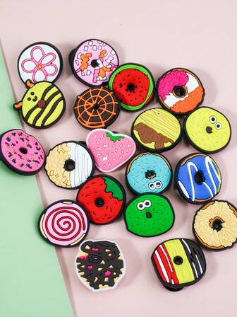 19pcs Cute Donut Flower PVC Hole Decor Buttons For Women