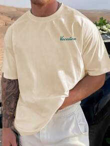 男士热带印花短袖T恤，舒适透气，适合夏季穿着，时尚百搭。 - 杏色 - 查看 2