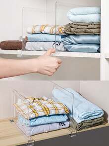 Set de 4 divisores de estantes de armario transparentes de acrílico, organizadores para armario, cajón, gabinete, estantes - Adecuado para estantes de madera o verticales en dormitorio, armario, escritorio de oficina, cocina - Organiza ropa, bolsos, carteras - Multicolor - Ver 7