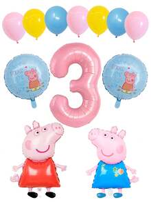 Peppa Pig Pink Little Pig Aluminum Film Balloon - Colorful Latex Balloon Decoration - Pink Little Pig And Blue Little Pig + Pink Digital Birthday First Birthday Party Decoration Project Set - Multicolor - View 18