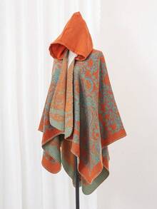 1件男士佩斯利花纹休闲简约连帽斗篷/披肩围巾，百搭日常穿着 - 彩色 - 查看 4