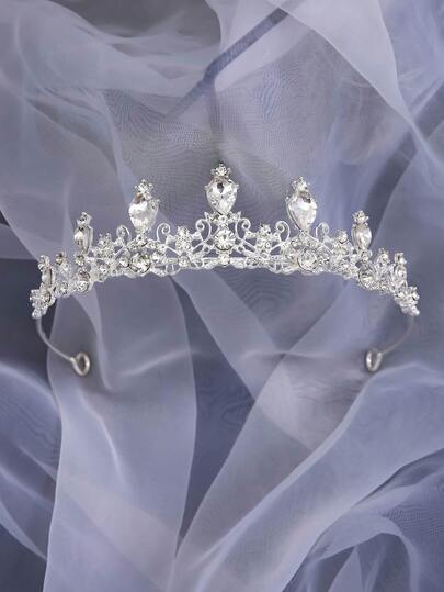 1件金色皇冠头箍，镶嵌多色宝石，锌合金皇冠设计，优雅别致，适合婚礼、派对和主题活动