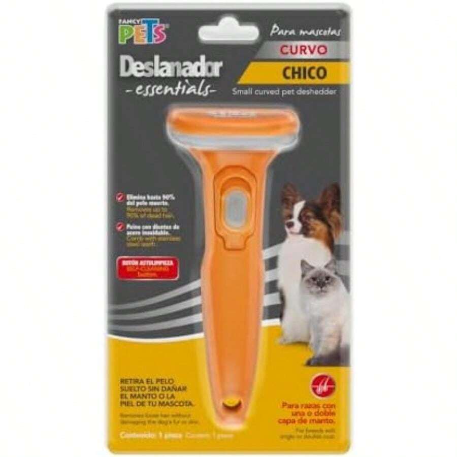 Fancy Pets Deslanador Curvo para Perros CH, Cuchilla Metálica Fina, Ergonómico para Pelo Medio y Largo, Eliminación Suave de Pelo Muerto y Prevención de Nudos, 16 cm(Chico) - Multicolor - Ver 1