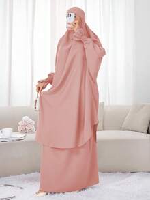 2pcs Nida Fabric Women Loose Comfortable Khimar Abaya Dress Set, Suitable For Outdoor Prayer, All Season, Muslim Islamic Clothing, Khimar Hijab Prayer Jilbab - 彩色 - 查看 12