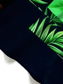 Plus Size Men Palm Tree Print Vacation Short Sleeve Set Plus Size Green Plant Print 2-Piece Set, Casual And Workout Drawstring Suit, Summer - Multicolor - View 7