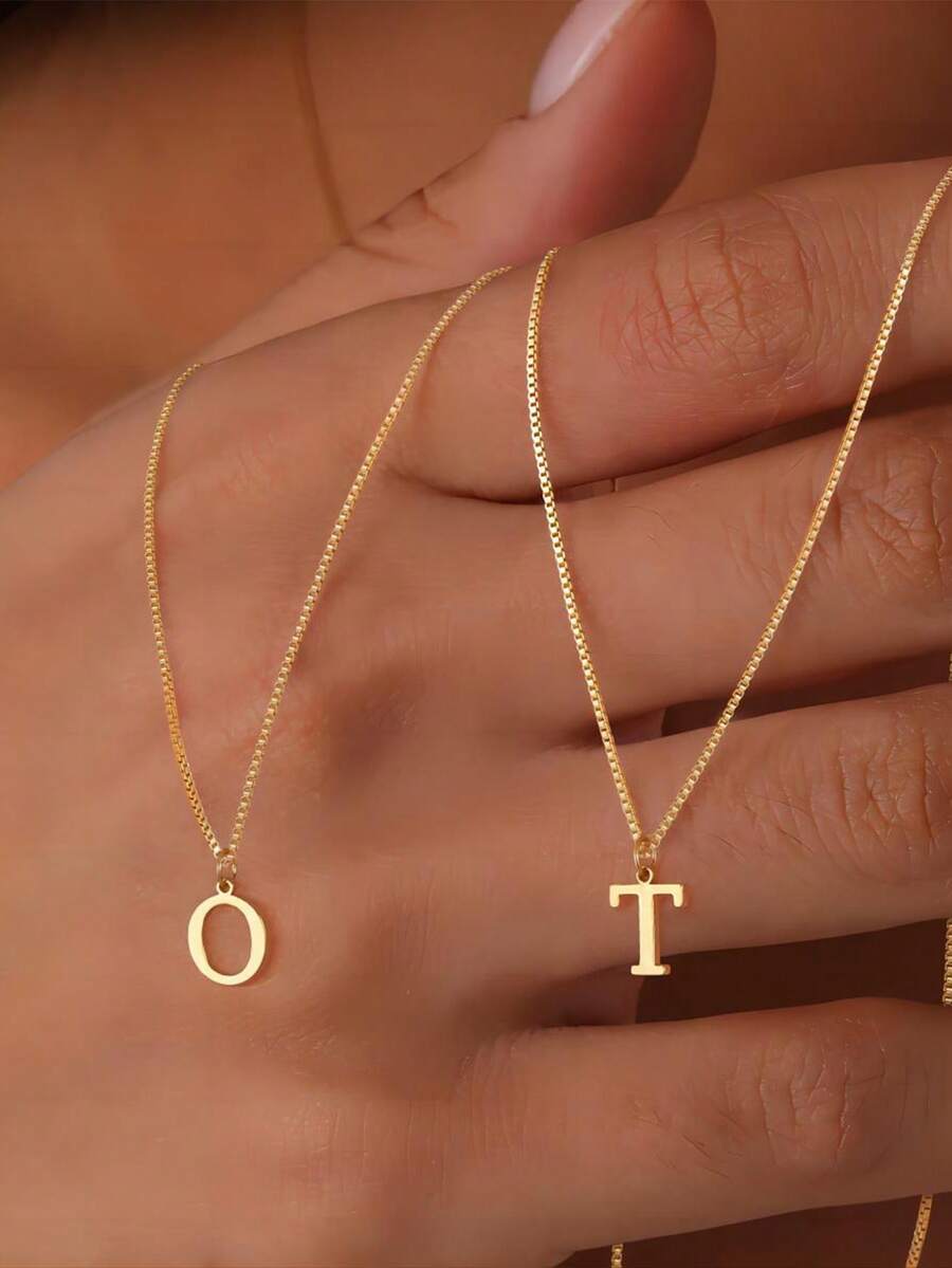 1pc A-Z Letter Necklace | Stainless Steel Minimalist Everyday Jewelry Gift - Yellow Gold - View 1
