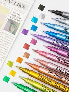 12支装金属色亚克力马克笔套装，金属色签名笔，适用于陶瓷、玻璃、塑料等多种材质，学校和办公室必备，非常适合愚人节、复活节礼物和返校用品。 - 彩色 - 查看 2