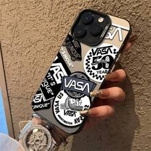 VASA Marca de Moda Compatible con Apple 15 Funda Plateada  14 Pro Creativa 13/11 Pro Max Cubierta Protectora Mate - IMD 2 en 1 Negro [S502 Streetwear Brand VASA] - Ver 2