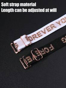 1 Pair Adjustable Metal Chain & Letter Print Shoulder Strap Set, Invisible Non-Slip Rhinestone Decor Shoulder Straps For Party, Backless Dress, Daily Wear - Multicolor - View 9