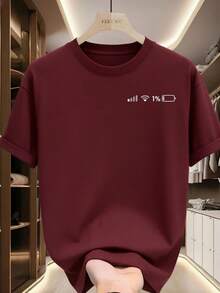 Men's T-Shirt With Stylish Low Battery Print - Stylish Burgundy T-Shirt For Gym, Streetwear And Casual Looks, Breathable Crew Neck, Summer Workout Top, Durable Material, Short Sleeve, Ideal For Fitness Enthusiasts - Màu Tím - Xem 1