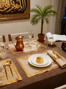 6/12pcs Gold Star & Moon Placemats, PVC Hollow Flower Vase Mats 45*30cm, Washable, Easy To Clean, Wipe-Able, Non-Slip, Heat-Resistant, Suitable For Room Decor, Dining Table Decor, Home Decor, Party Decor, Suitable For Holidays, Parties, Gatherings, Birthdays, Weddings, Gifts, Dinners, Outdoor, Picnics - Multicolor - View 6