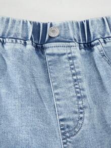 Tween Girls Casual Versatile Wide Leg Denim Effect Cargo Pants - Blue - View 4
