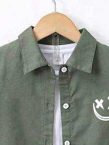 Tween Boy Cartoon Print Shirt And Shorts Set - Green - View 4