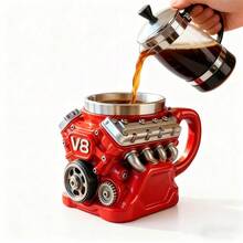 Retro Engine Coffee Mug, V8 Engines Stainless Steel Cup, Personalized Double Wall Insulation Car Mug With Handle Perfect For Father's Day, Christmas, Husband, Mechanic, Car Enthusiast(1pc) - Red - View 9