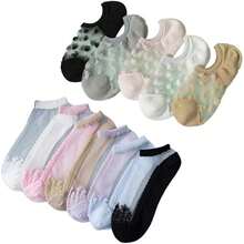 6 Pairs Womens Sheer Transparent Casual Socks Ultrathin Mesh Socks, Ultrathin Crystal Socks, Anti-Slip Ankle Socks, Cute Women Socks, For Dancing, Wedding, Dress, Party - 11 pares - Ver 1