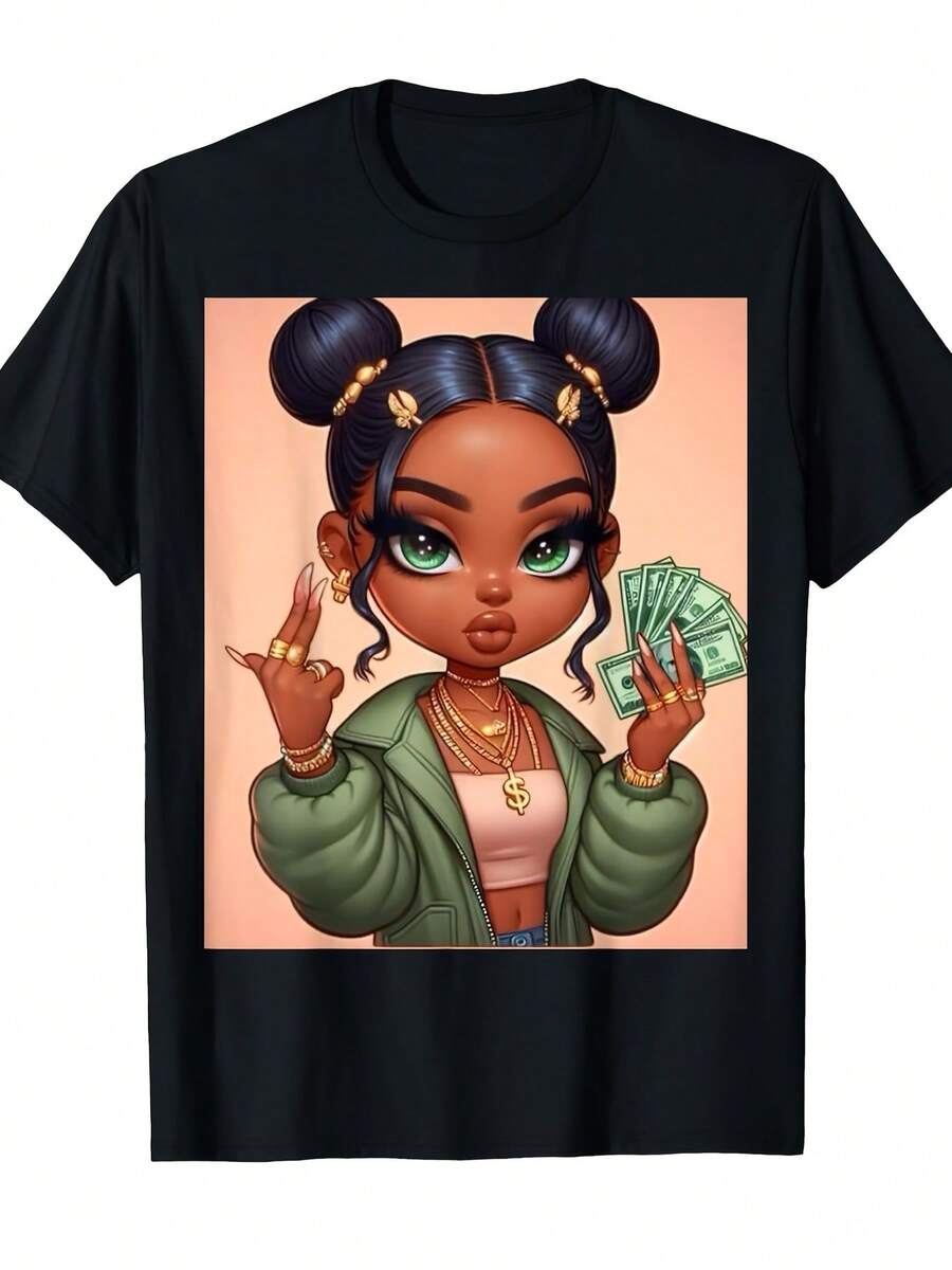 Graphic Tee Get Money T Shirt - 黑色 - 查看 1