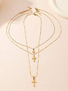 20226 Spring Summer New Four Leaf Clover Cross Chains Necklace Jewelry Sets For Women ,Men,Mom,Valentine's Day ,Mother's Day ,Sister ,Best Friend Gifts - Gold - View 3
